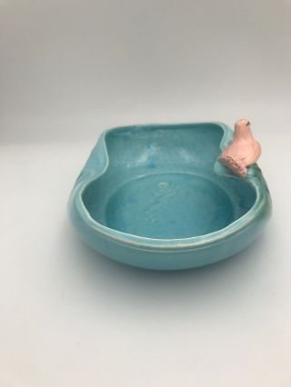 McCOY/POTTERY BOWL DISH PLANTER BLUE WITH PINK BIRD 3