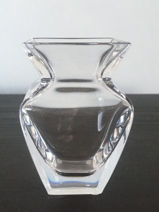 Cristal De Sevres Crystal Clear 3.  5 Inch Vase Tapered Square Bottom Art Glass
