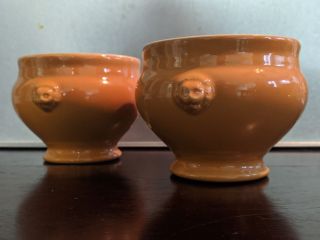 Emile Henry 2 Fall Golden Yellow Mustard Ceramic Lion Head Soup Bowls