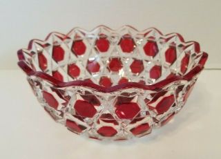 Vintage Ruby Red To Clear Cut Crystal Serving Bowl 8 " Diameter
