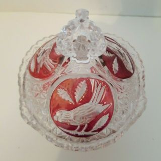 VINTAGE RUBY RED TO CLEAR CUT CRYSTAL CANDY DISH WITH LID 2