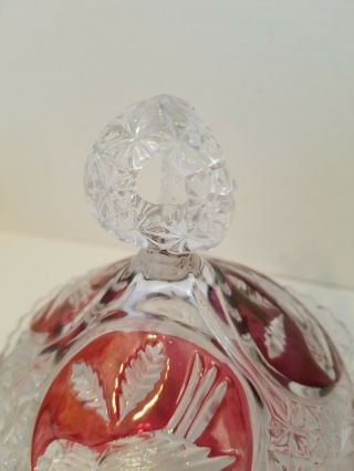 VINTAGE RUBY RED TO CLEAR CUT CRYSTAL CANDY DISH WITH LID 3