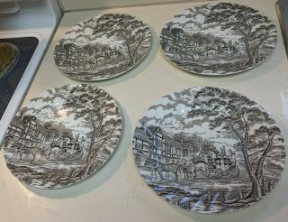 Myott Royal Mail Brown Set Of 4 Dinner Plates Lovely