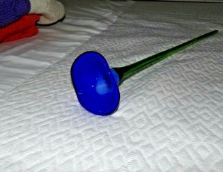 19 " Long Stem Blue Flower,  Hand Blown Glass
