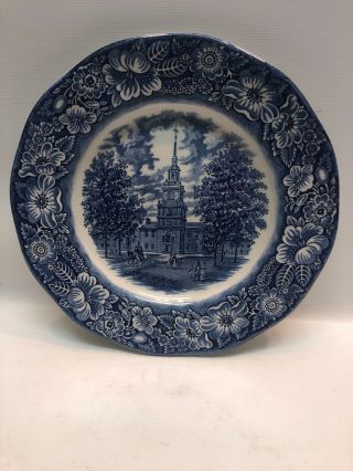8 Liberty Blue Dinner Plates 10 " Staffordshire Independence Hall