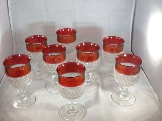 Vintage Pressed Glass English Hobnail Set Of 8 Water Wine Goblets - 6 1/2 " High