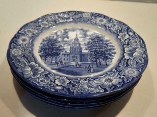 Set of 5 LIBERTY BLUE Staffordshire Independence Hall DINNER PLATES - England 2