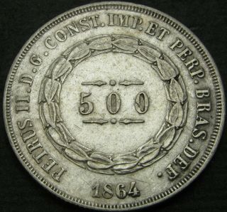 Brazil 500 Reis 1864 - Silver - Vf - 1827 ¤