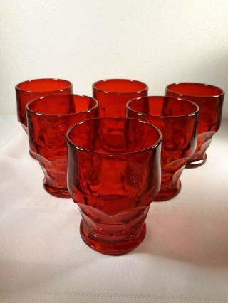 Viking Glass Georgian Honeycomb Set Of 6 Ruby Red Tumbler Glasses 4 1/4 "