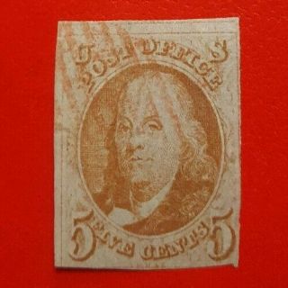 Us Sc 1c Red Orange 1847 Franklin Rare W/ Pf Certificate