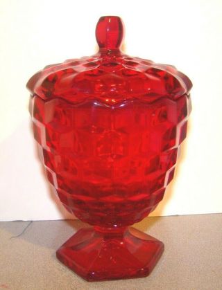 Fostoria American Ruby Red Footed Candy Dish W/ Lid