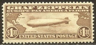 U.  S.  C14 Nh W/cert - 1930 $1.  30 Graf Zeppelin ($550)