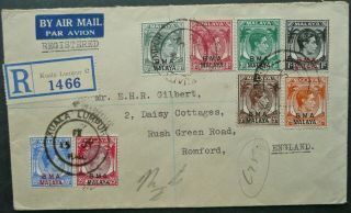 Bma Malaya 15 Jul 1946 Registered Airmail Cover From Kuala Lumpur To England
