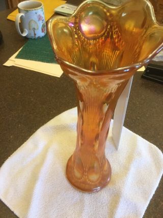 11.  5” Vintage Imperial Carnival Glass Marigold Morning Glory Funeral Vase