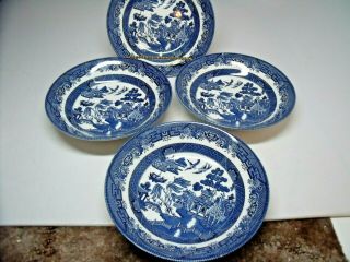 4 Churchill Willow Blue Made In England 7 3/4 " Soup / Coupe Cereal Bowls