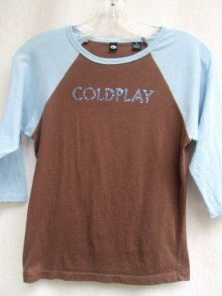 Coldplay.  Brown & Blue.  Jersey/ T - Shirt.  W Rhinestones.  Ladies Sz S /xs