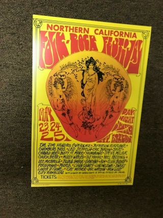 1969 Folk Rock Festival Led Zeppelin Jimi Hendrix Jefferson Airplane Poster