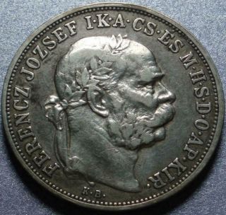 1908 Hungary Empire Of Austria Big Crown Size Silver Five Korona Franz Joseph I