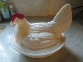 Vintage Westmoreland Milk Glass Hen On A Nest Covered Dish