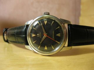 Omega Seamaster 1956 Vintage Mens Watch,  Cal 420 Rare Arrowhead Black Gloss Dial