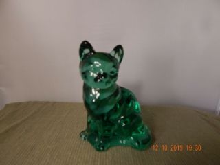 Vintage Fenton Glass Sitting Cat Kitten Figurine Green