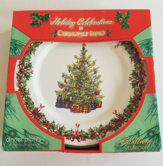 Christopher Radko Holiday Celebrations Set Of 4 Dinner Plates Xmas Tree