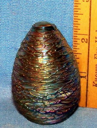 Msh Mt.  St.  Helens 1990 Signed Iridescent Art Glass Spun Egg Paperweight Ex No R