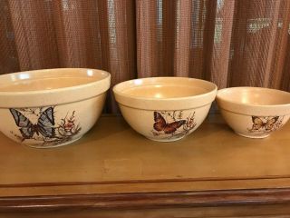 Treasure Craft Pottery Butterfly - Set Of 3 Nesting Mixing Bowls