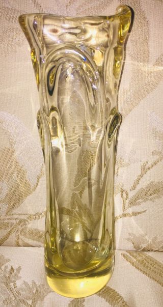 Vtg Mcm Pale Yellow Murano Art Glass Vase