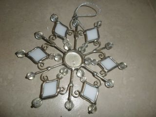 Vintage Stained Glass Snowflake Shaped Window Hanger Or Ornament 4 "