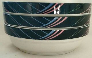 3 Sango Escapade Coupe Cereal Bowls 1494 Retro 80s 90s Black Pink Green Blue
