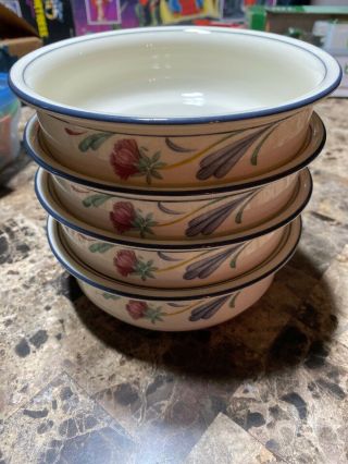 Lenox Chinastone Poppies On Blue Set 4 Coupe Cereal,  Soup Bowls 6 1/4”.
