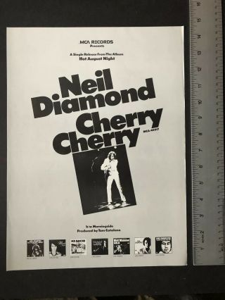 Neil Diamond 1972 11x14 " Hit Single “cherry Cherry” Promo Ad