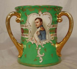 Royal Vienna Green Austrian Porcelain Loving Trophy Cup French Napoleon Portrait