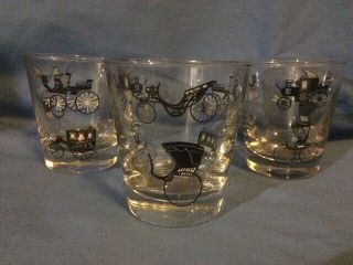 Vintage 3 Glass Set Of 4 Oz.  Libby Horse Carriage Buggy Glasses Euc