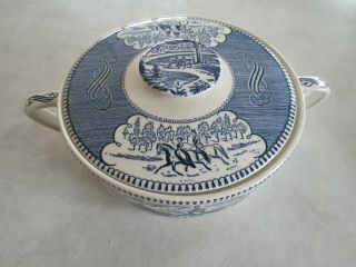 Currier And Ives Covered Casserole Dish Blue & White Soup? Dish