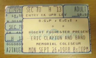 1988 Eric Clapton Portland Oregon Concert Ticket Stub Layla Slowhand Cream