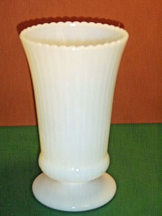 Vintage E.  O.  Brody Co White Milk Glass Ribbed Footed Vase M5000
