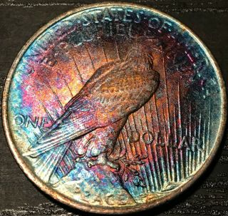 1923 - P Usa Silver Peace Dollar Color Bu Unc Monster Rainbow Toned Gem (dr)