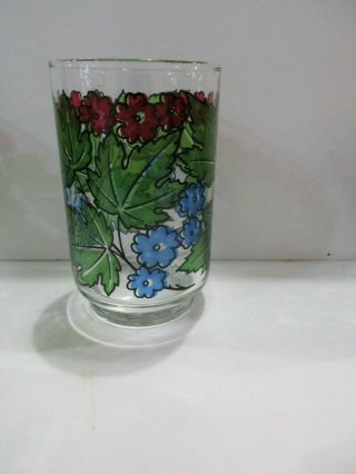 6 Vintage Libbey Glasses / Tumblers Red & Blue Flowers w/ Green Leaves 2