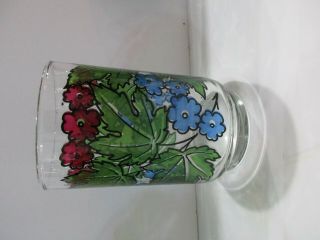 6 Vintage Libbey Glasses / Tumblers Red & Blue Flowers w/ Green Leaves 3