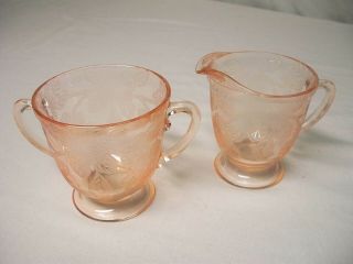 Vintage Macbeth - Evans Dogwood Pink Depression Glass Creamer & Sugar Bowl Set