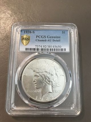 1928 S Pcgs Cleaned Au Detail Silver Peace Dollar