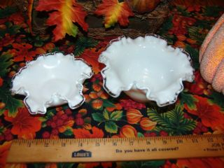 Set Vintage FENTON Silver Crest White Milk Glass Candy Dish Bowls Clear Ruffled 3