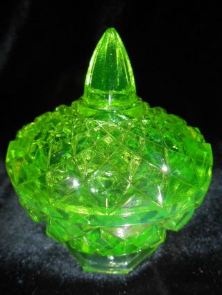 Neon Green Vaseline Glass Candy Dish Uranium Sugar Bowl Yellow Canary Glow Child