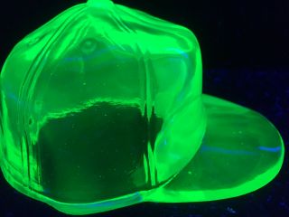 Green Vaseline Slag Glass Hat Baseball Sports Cap Uranium Marble / Little League