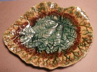Antique Majolica Art Pottery Leaf Shape Dish
