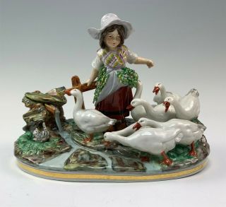 Large Capodimonte Italian Porcelain Figurine,  Girl W/ Gaggle Of Geese At Well