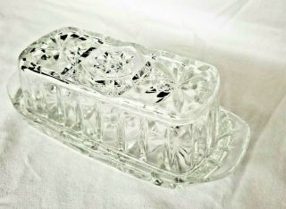 Vintage Anchor Hocking Star Of David Pressed Glass Covered Butter Dish Euc