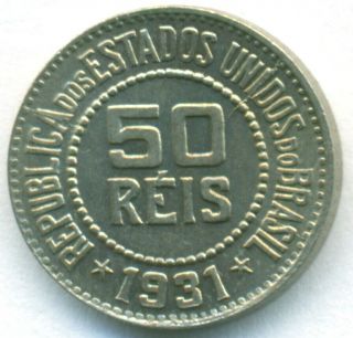 Brazil Coin 50 Reis 1931 Copper - Nickel Key Date Km 517 Unc